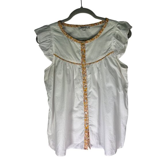 Madewell Ruffle Sleeve Bib Top White Solid Women’s Cotton Flutter - Picture 6 of 12